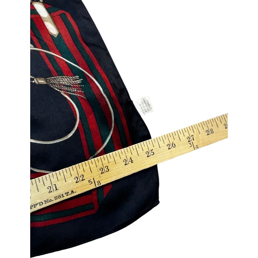 Vintage Equestrian Silk Scarf Women OS Black‎ Red Green Horse Bit Tassel Good - Picture 4 of 7